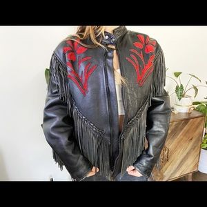 Leather fringe motorcycle jacket